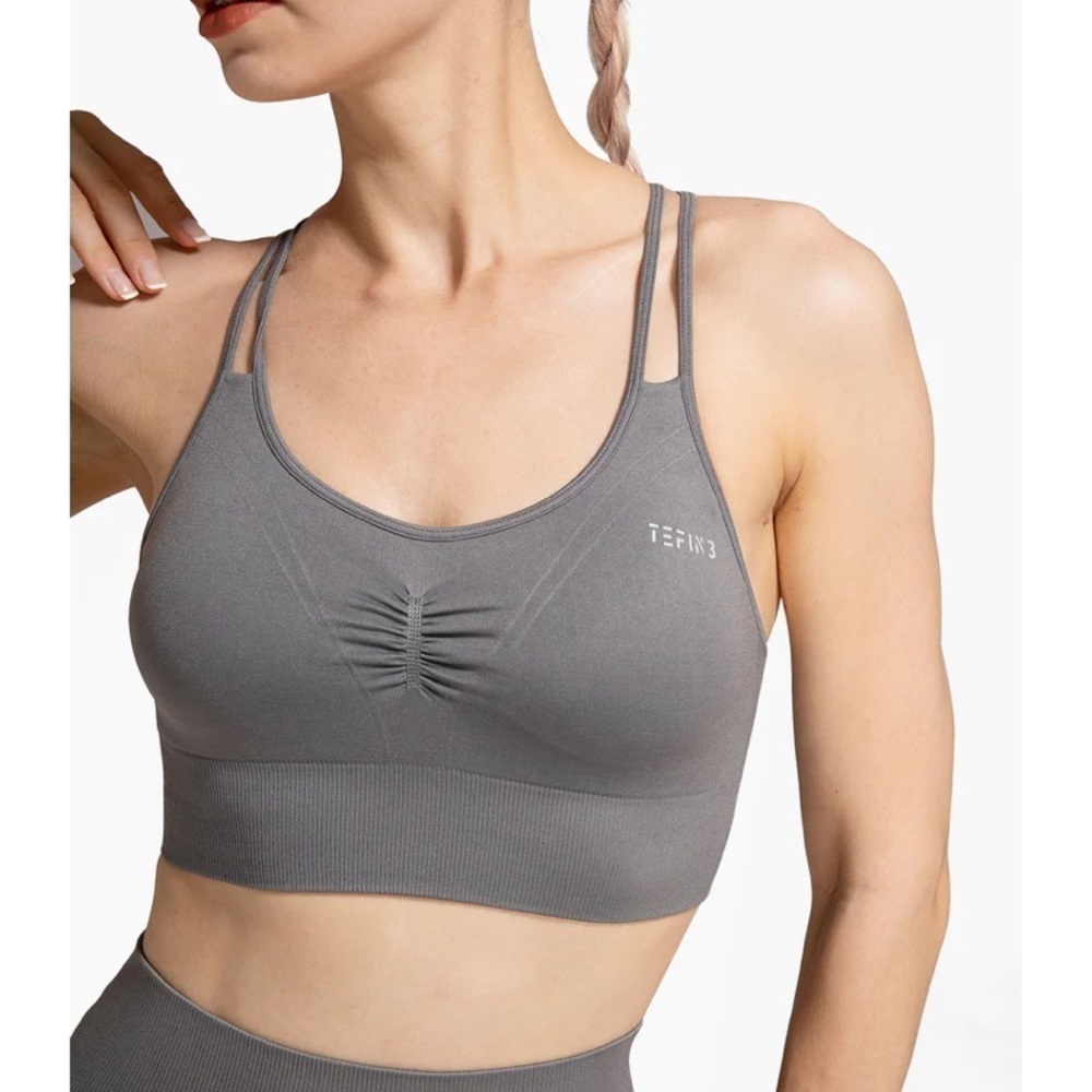 Tefin 3 Comfy Seamless Strappy Sports Bra Grey